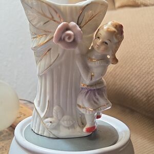 Porcelain Figurine Vase with Pink Rose Accent